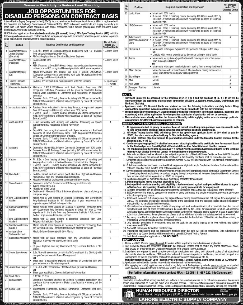 LESCO Lahore Electric Supply Company Jobs 2024