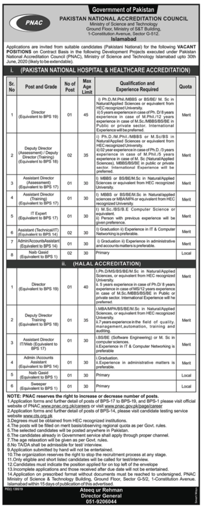 PNAC Pakistan National Accreditation Council Jobs 2019 CTS Application Form Roll No Slip