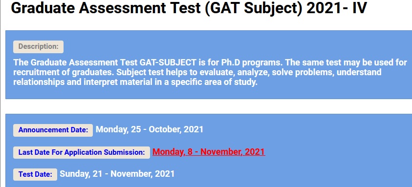 Graduate Assessment Test GAT Subject 2024 IV Registration Online Roll No Slip
