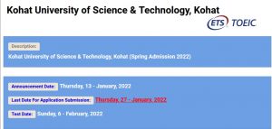 Kohat University of Science & Technology KUST Admission 2022 NTS Application Form