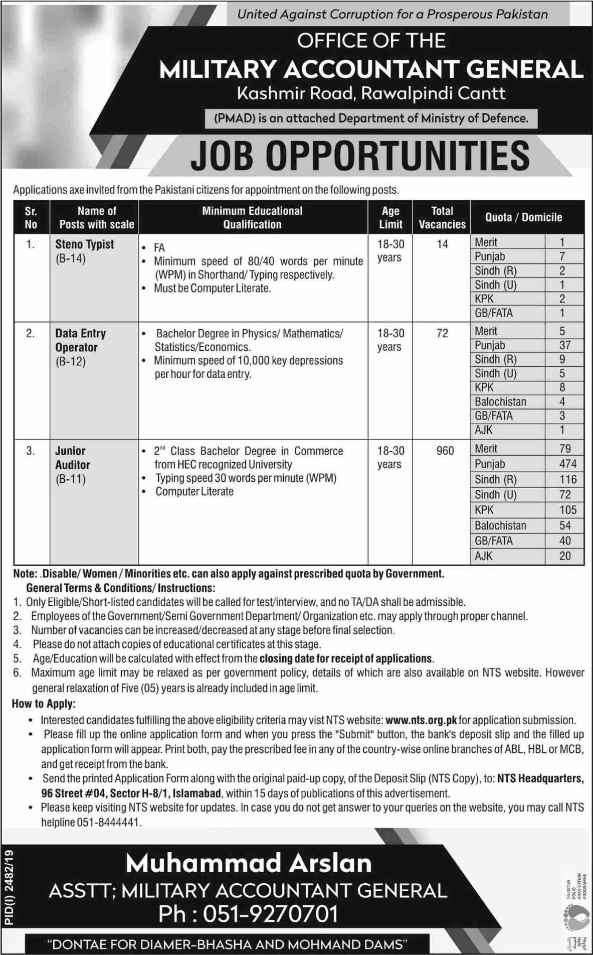 Military Accountant General NTS Jobs 2019 Application Form Roll No Slip download online