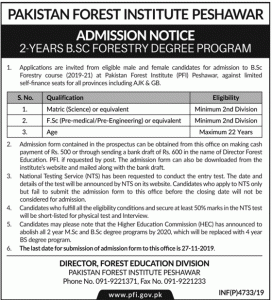 Pakistan Forest Institute PFI Peshawar Admission 2022