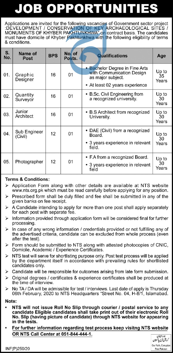 Directorate of Archaeology and Museums KPK NTS Jobs 2020 Application