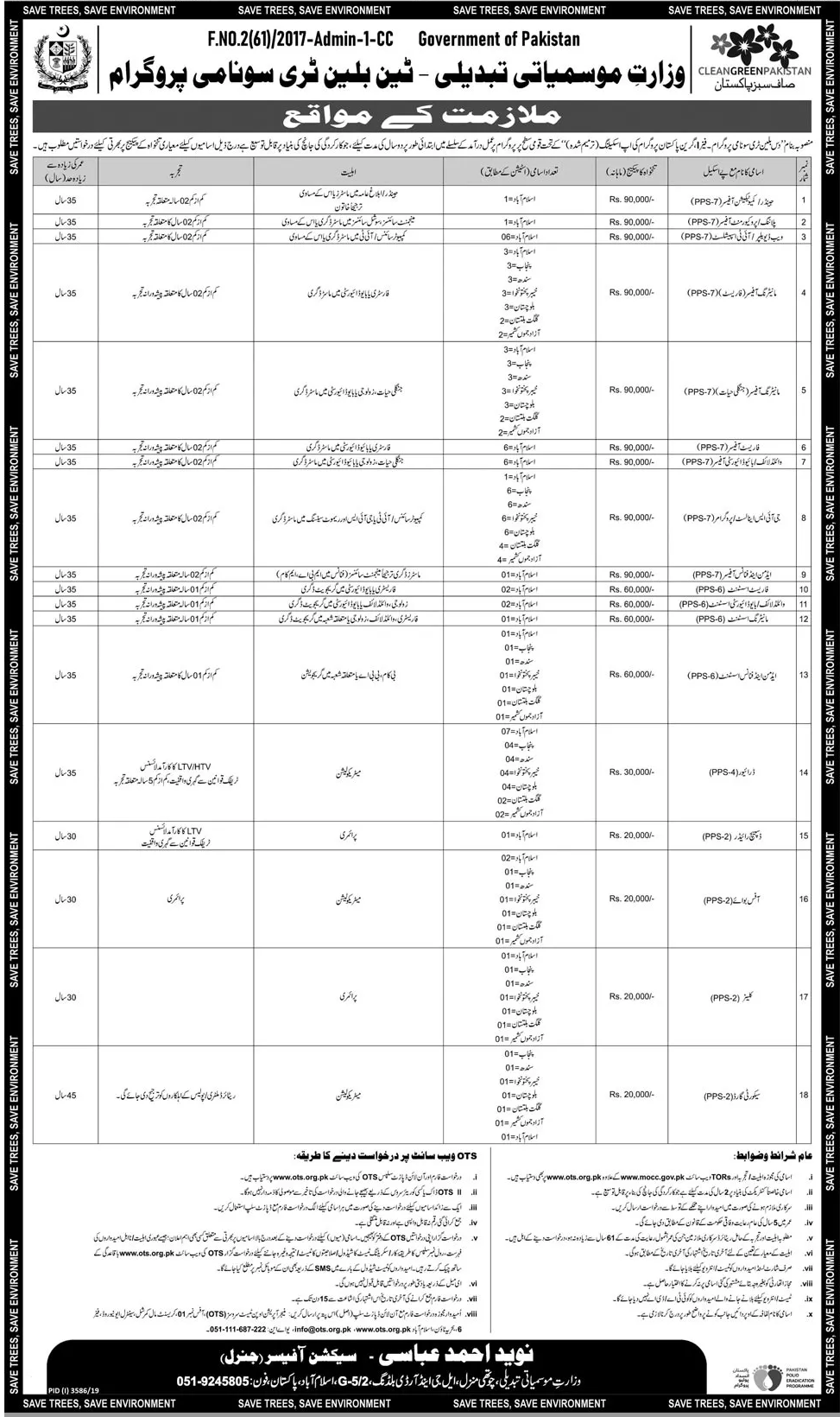 Ministry of Climate Change OTS Jobs 2020 Application Form Roll No Slip