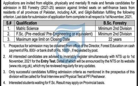 Pakistan Forest Institute Peshawar NTS Admission