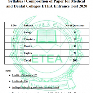 Medical & Dental College ETEA Test Preparation Pdf Past Paper Download Online