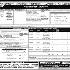 PPSC Revenue Department Tehsildar & Naib Tehsildar Jobs 2022