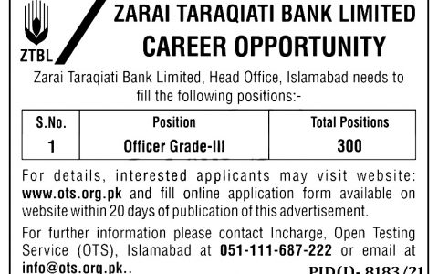Zarai Taraqiati Bank Limited OTS Jobs
