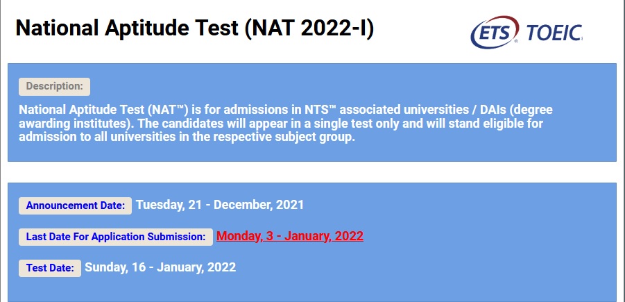 National Aptitude Test NAT I 