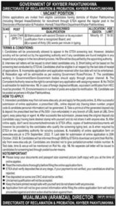 Directorate of Reclamation & Probation KPK ETEA jobs