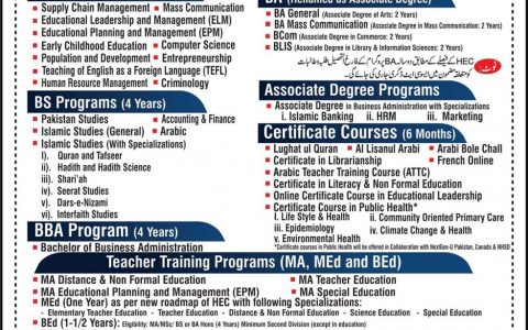 AIOU Spring Admission 2021 Inter BA BS MA MSc BBA Last Date