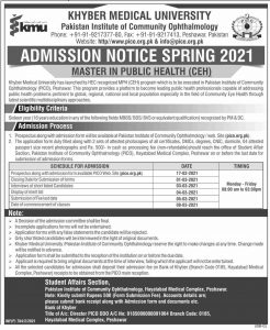 Khyber Medical University KMU Admission 2022 Apply Online & Merit List