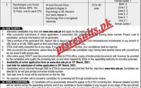Child Protection & Welfare Commission ETEA Jobs 2021 Application Form Roll No Slip Download Online