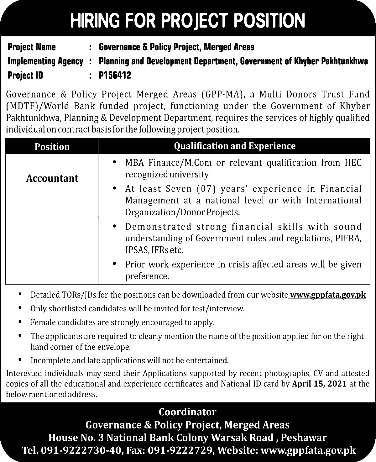 Governance & Policy Project KPK Jobs 2024 Application Form