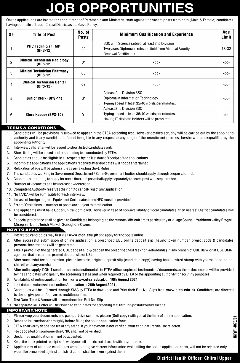 Health Department Chitral ETEA Jobs 2024 Apply Online