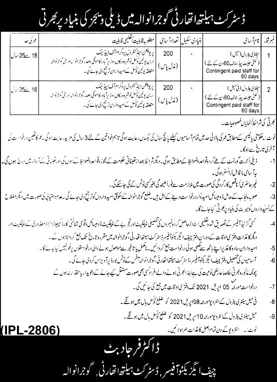 Health Department Gujranwala Jobs 2024 Application Form