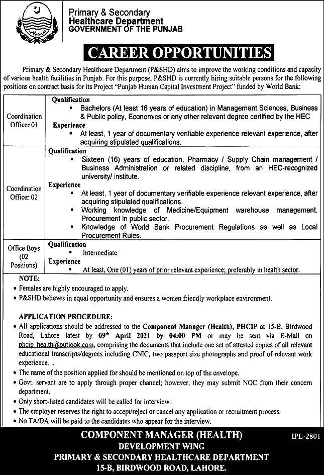 Health Department Punjab Jobs 2024 Application Form