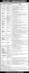 PO Box 635 GPO Rawalpindi Jobs 2022 Application Form