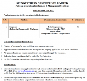 SNGPL Sui Northern Gas Pipelines Limited Jobs 2022 NCBMS Apply Online Roll No Slip Download