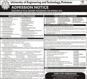 University of Engineering & Technology UET Peshawar Admission 2022