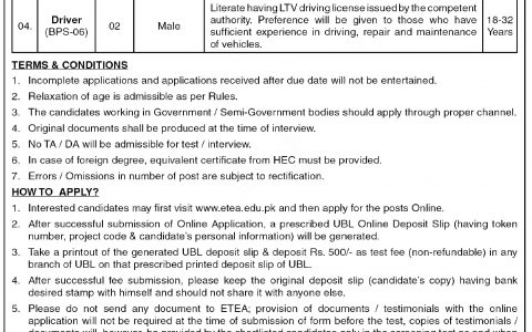 Deputy Commissioner Abbottabad ETEA Jobs Apply Online