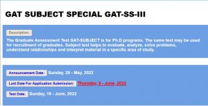 Graduate Assessment Test GAT Subject III 2022 NTS Apply Online Roll No Slip
