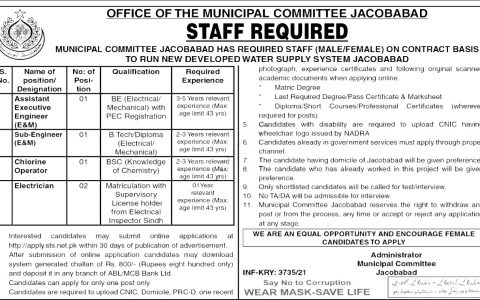 Municipal Committee Jacobabad STS Jobs