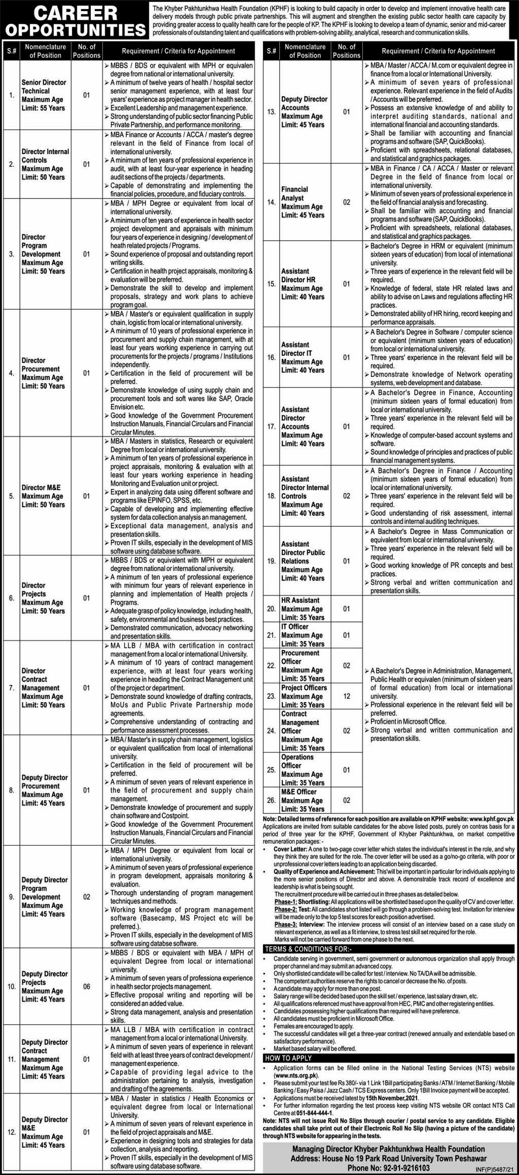 Khyber Pakhtunkhwa Health Foundation KPHF NTS Jobs 2024 Apply Online Roll No Slip