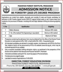 Pakistan Forest Institute Admission