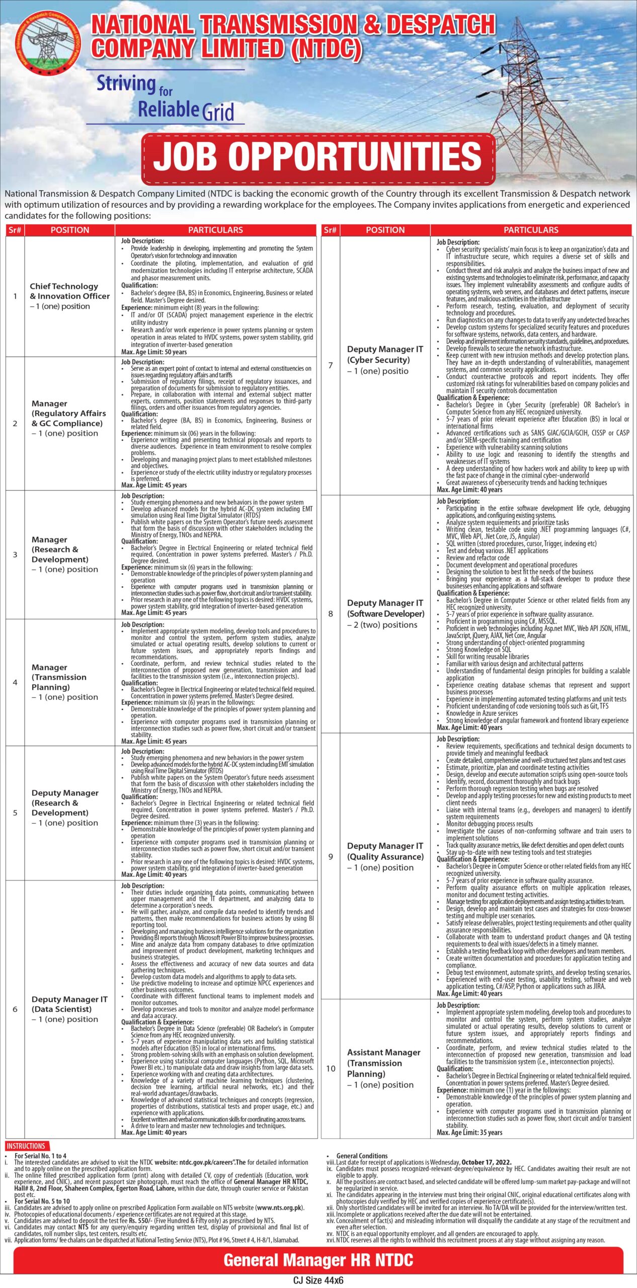 National Transmission & Despatch Company NTDC NTS Jobs 2024 Apply Online