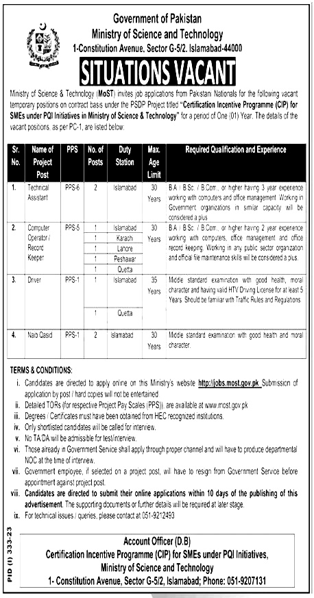 Ministry of Science & Technology Jobs 2024 Apply Online