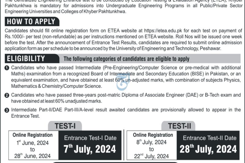 University of Engineering & Technology UET Peshawar Admission 2024
