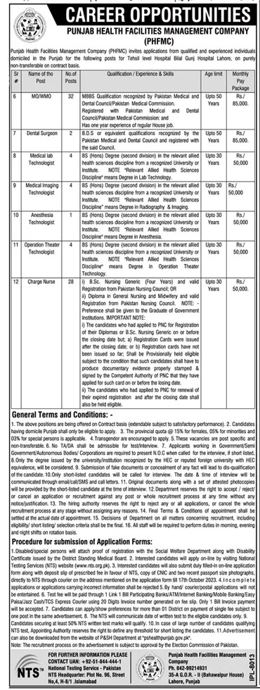 Punjab Health Facilities Management Company Jobs 2024